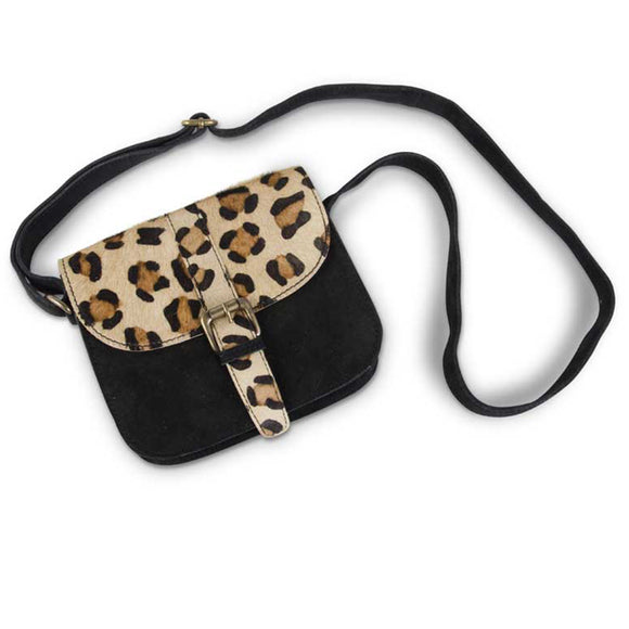 Leopard and Black Leather Crossbody Bag