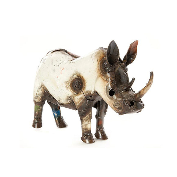 Small Colorful Rhino Recycled Metal Sculpture