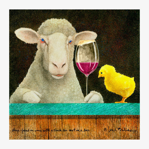 Sheep-faced on wine with a chick