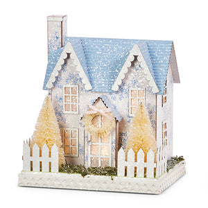 House 7.5" Lighted White w/Blue Floral 4415515