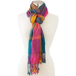 Fuchsia/Green Multi Fringed Scarf