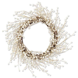 Twig Wreath Gold Glitter w/Pearls 20" 54224B