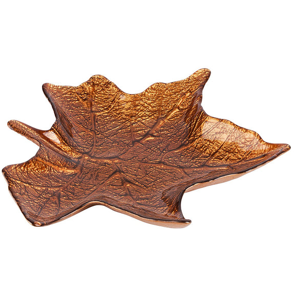 Elegance Glass Leaf Plate, Copper