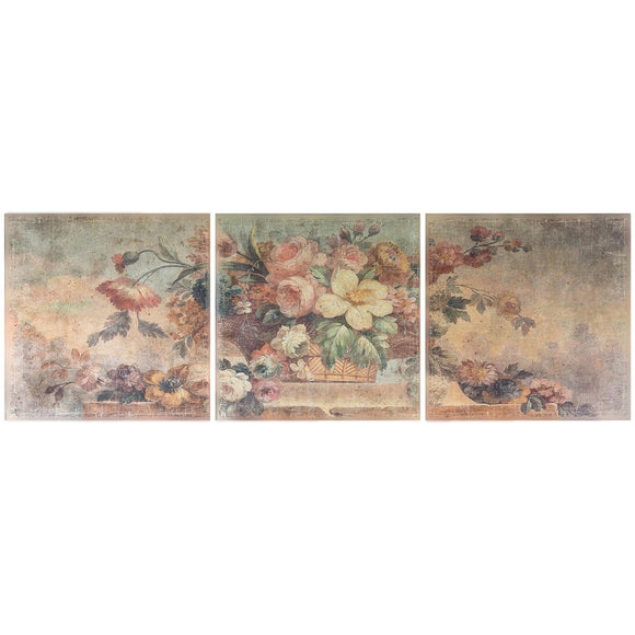 Vintage Floral Triptych Print on Canvas, Set of 3