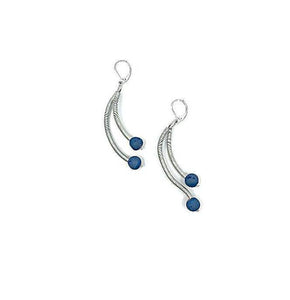 Silver Wave Wire Earrings with Blue Geodes